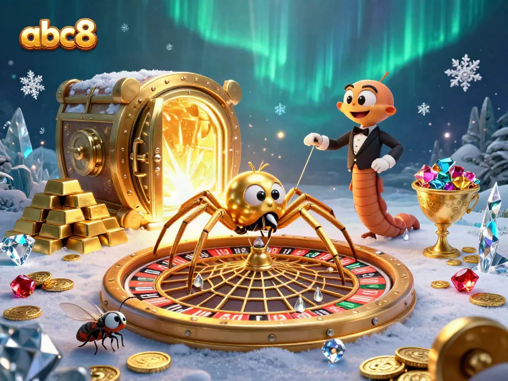 Contemplate winning at abc8 casino with a spider spinning a roulette wheel web and a nervous fly placing bets.