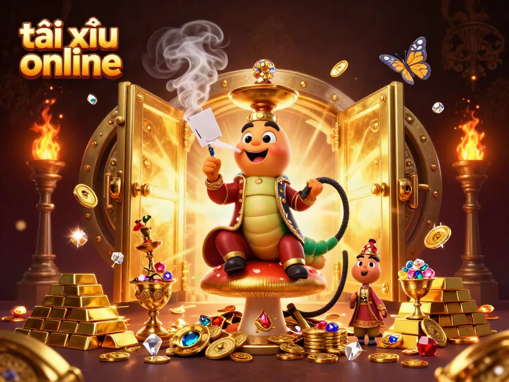 Engage in exciting tài xỉu online gameplay illustrated by a vibrant scene of characters and treasures.