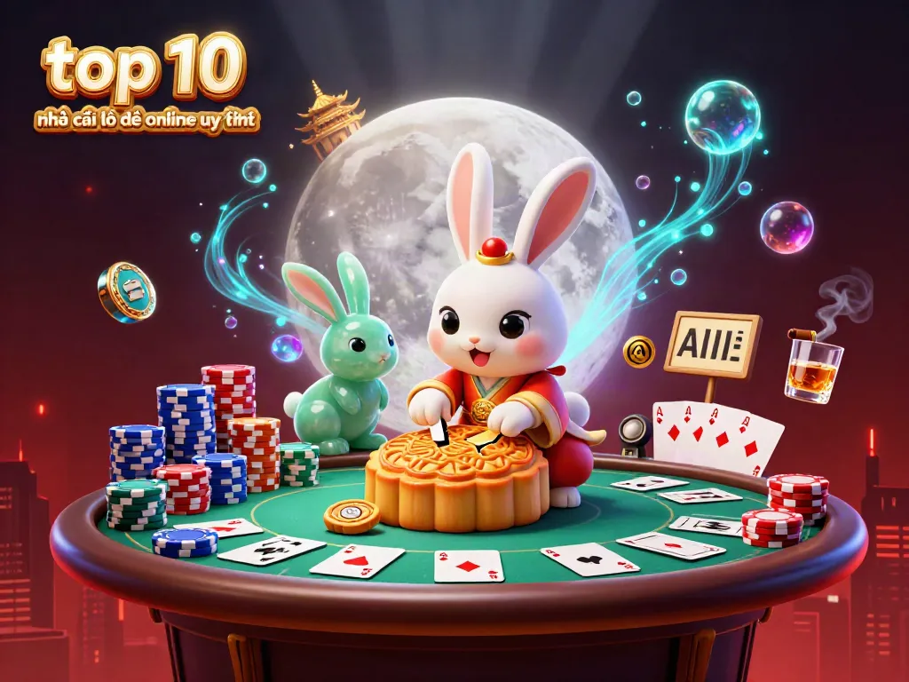 Experience thrilling gameplay with the top 10 nhà cái lô đề online uy tín, illustrated as fantastical lunar poker scene.