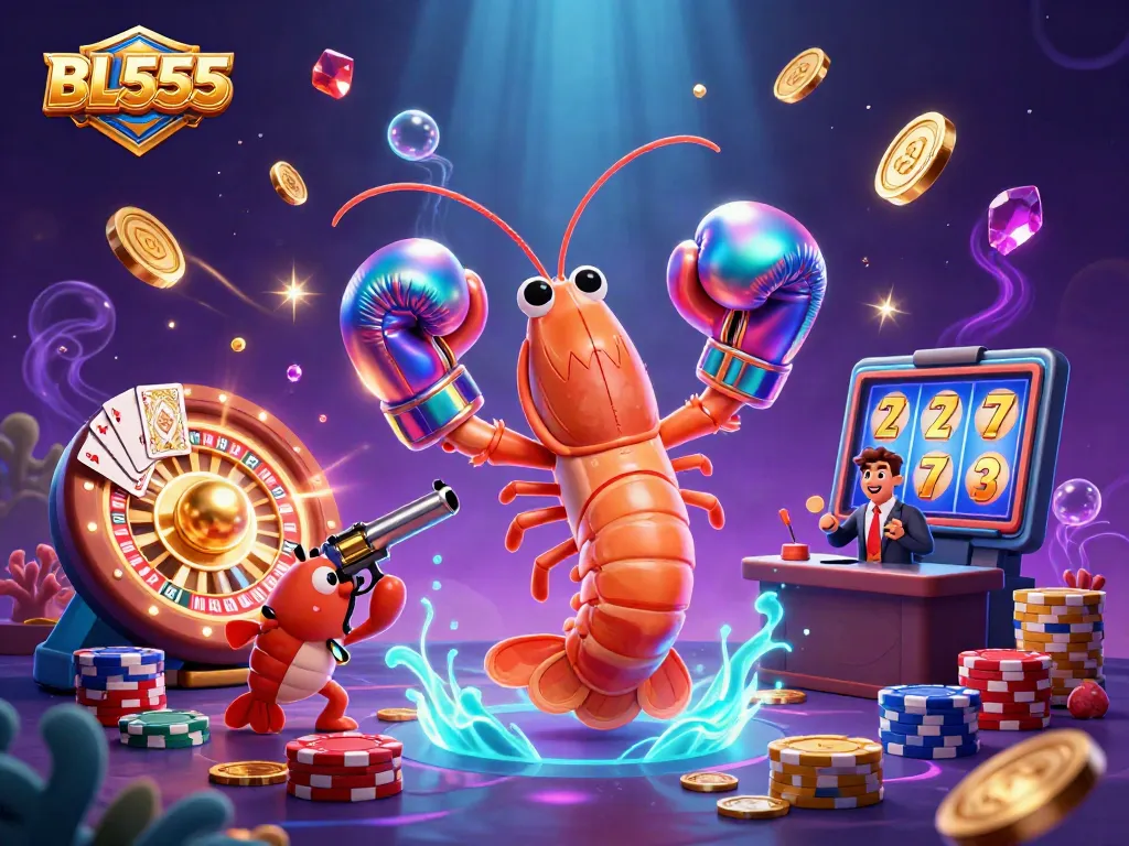 Engage with BL555's thrilling gaming experience featuring vibrant characters and dazzling casino elements.