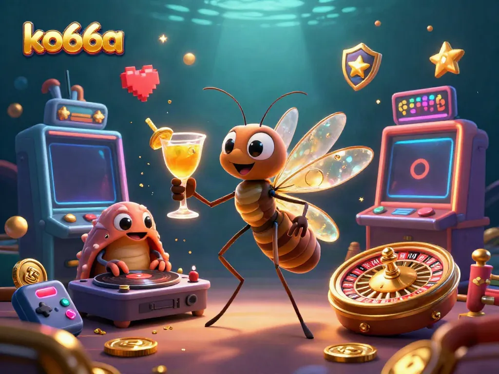 Experience thrilling wins at ko66a with colorful slots, a lively mascot, and a captivating roulette wheel.