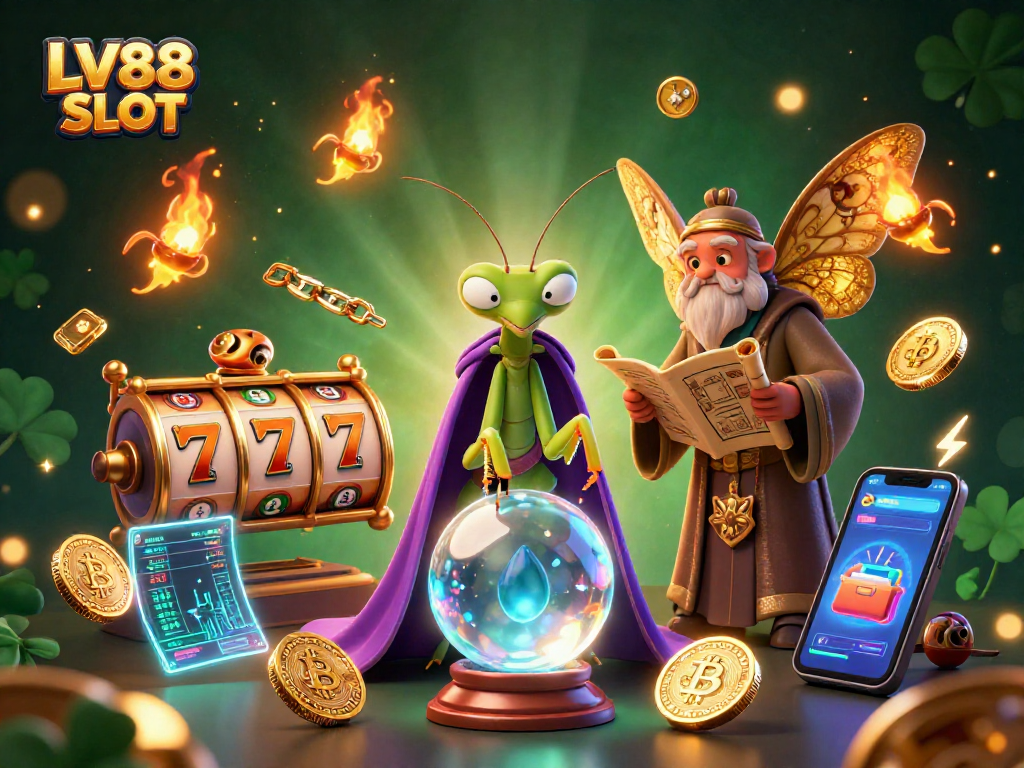 Spin the reels and win big with LV88 SLOT in a vibrant, mystical casino scene.
