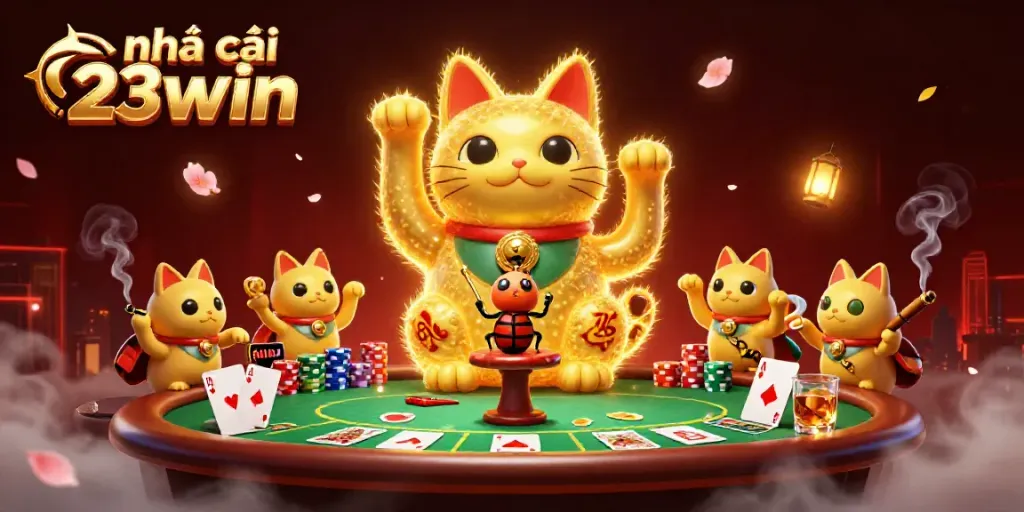Experience casino thrills at nhà cái 23win, with vibrant symbols and dynamic elements in a captivating 3D illustration.