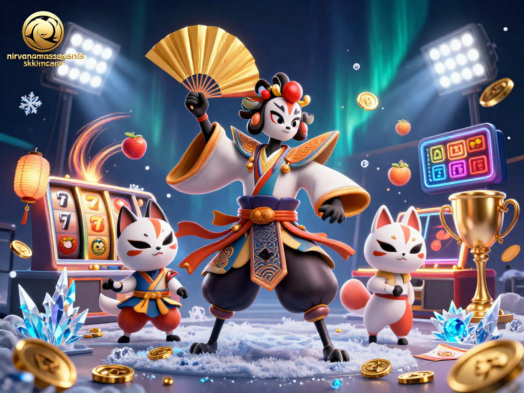 Witness the enchanting scene with kabuki warrior and kitsune mask in vibrant, engaging online casino setting - nirvanamassageandskincare.