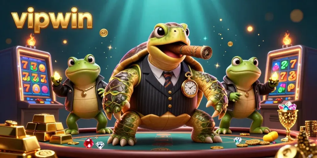 Players spin the reels at vipwin casino, surrounded by vibrant slots and rich treasures.