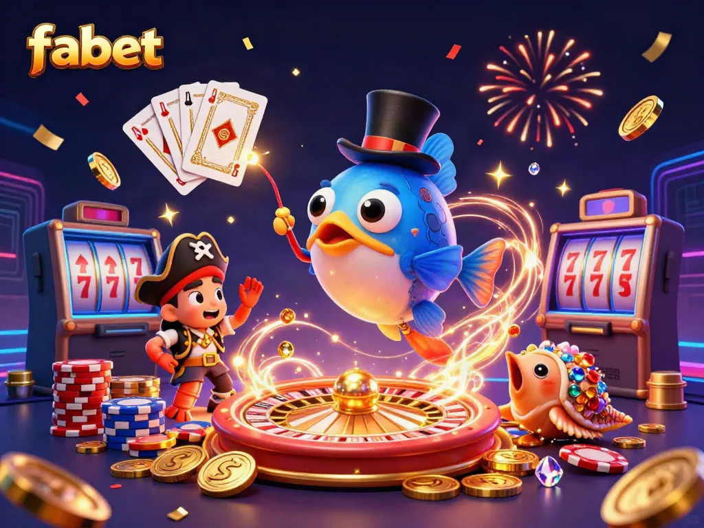 Experience thrilling gameplay at fabet with vibrant 3D casino elements and characters.