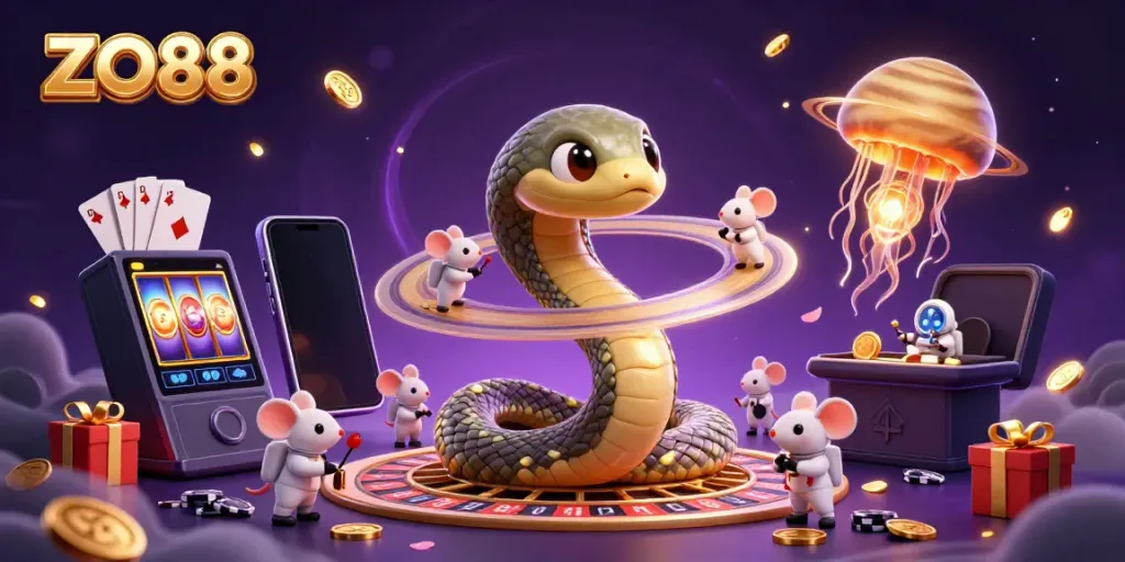 Engaging ZO88 online casino scene with 3D character interactions and vibrant elements.