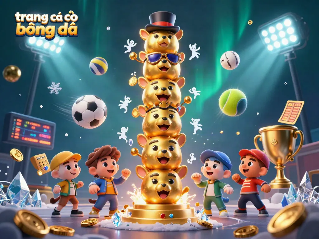 Bet on trang cá cược bóng đá with vibrant 3D illustration featuring dynamic sports elements and a golden trophy.