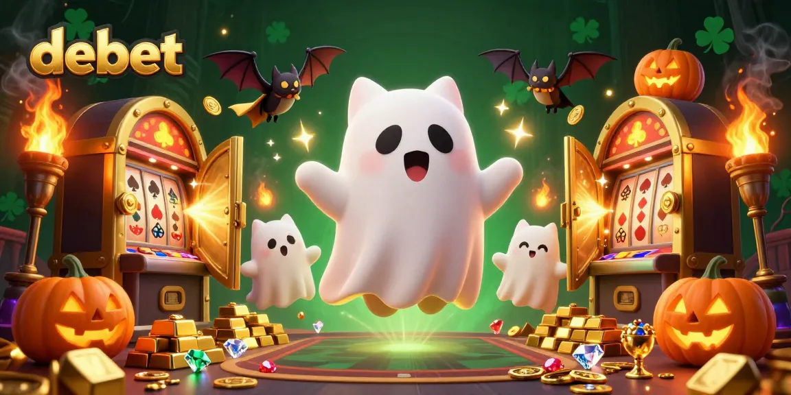 Engage in thrilling gameplay at debet with a friendly ghost cat and vampire bat in a haunted mansion.