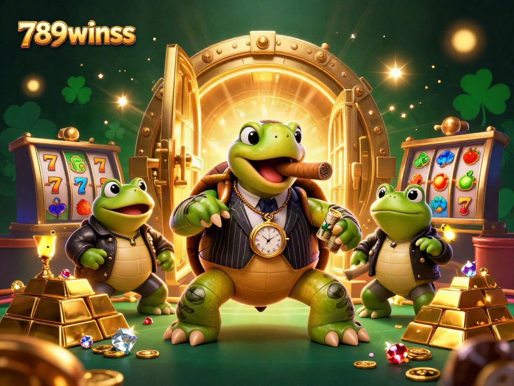 Engage in thrilling slots action at 789winss with a vibrant cartoon turtle mobster scene.