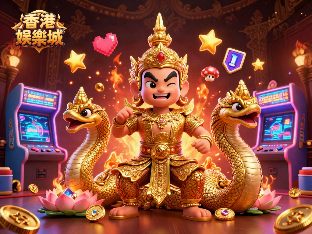在香港娛樂城內体验金光閃閃的卡通場景,展示各種刺激的賭博元素。