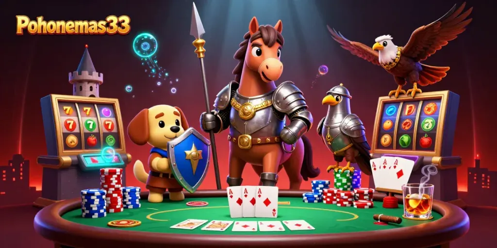 Pohonemas33 bermain game slot online dengan karakter menarik dan elemen kasino yang beragam.