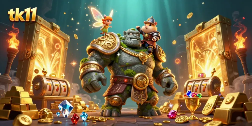 Experience thrilling gameplay with tk11's captivating cartoon characters and vibrant casino elements.