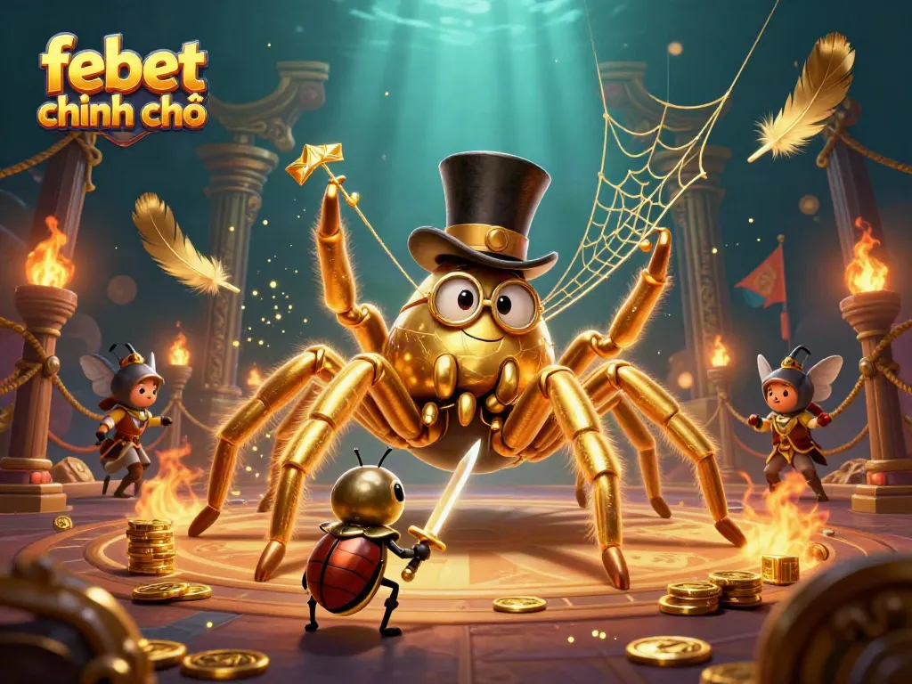Engage in the vibrant world of febet chính chủ with animated characters battling in a dynamic casino scene.