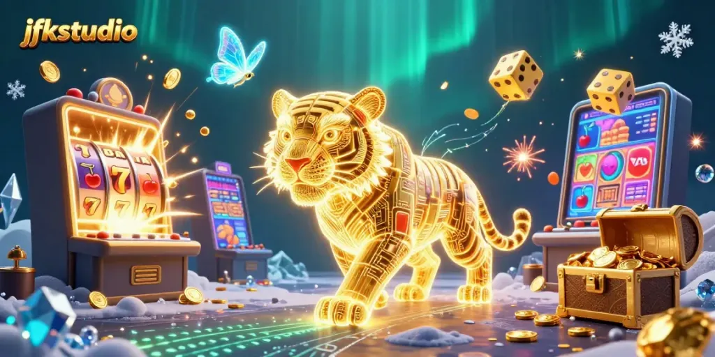Experience thrilling casino action with jfkstudio's vibrant 3D illustration bringing games to life.