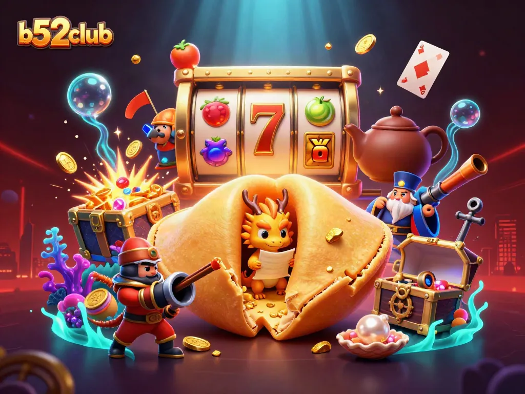 Engage in thrilling slots action at b52club with a golden fortune cookie and lucky symbols
