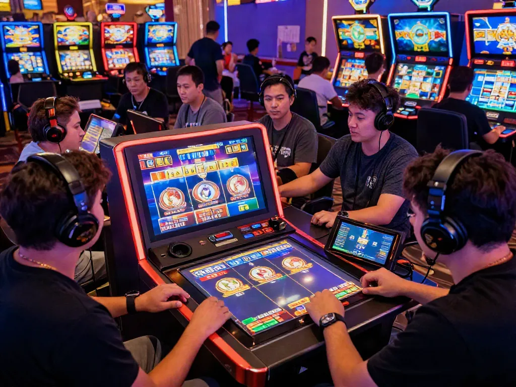 Players enjoying slot gacor in a vibrant online casino atmosphere.