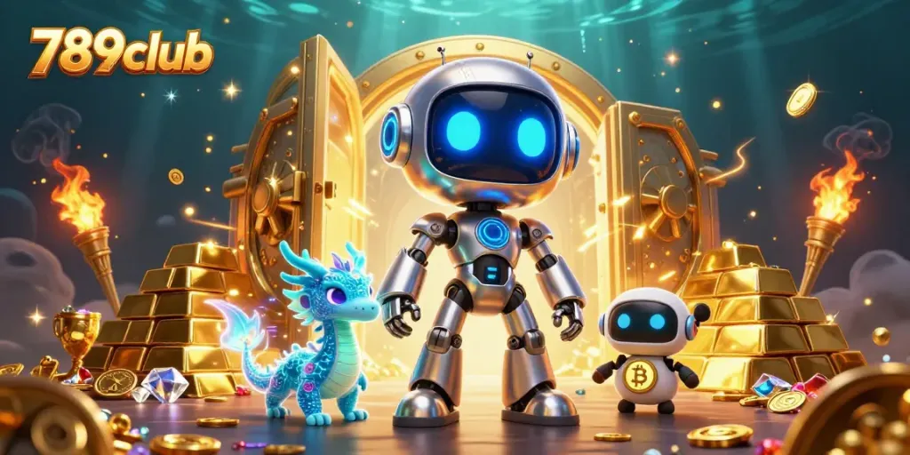 Experience the thrill of 789club in a vibrant 3D casino scene filled with treasures and excitement.