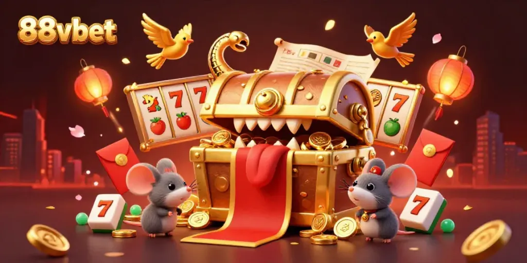 Experience the gaming thrill with 88vbet's vibrant treasure chest scene, showcasing abundance and excitement.