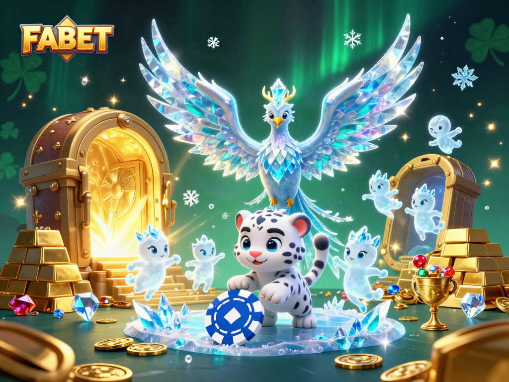 Experience FABET's thrilling moments with an enchanting ice phoenix, snow leopard cub, and dazzling gems.