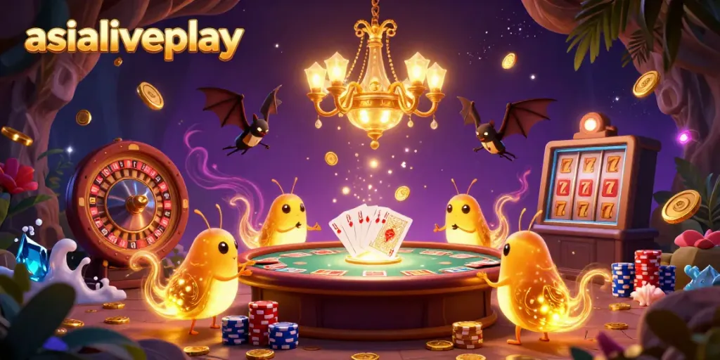 Experience vibrant gameplay at AsiaLiveplay with animated glowworms lighting up a whimsical cave casino.
