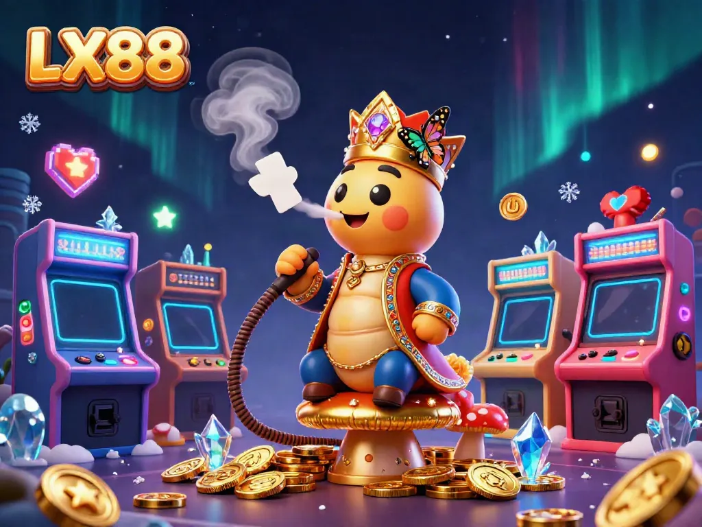 Engage with LX88's vibrant online gaming universe featuring dynamic characters and golden casino elements.
