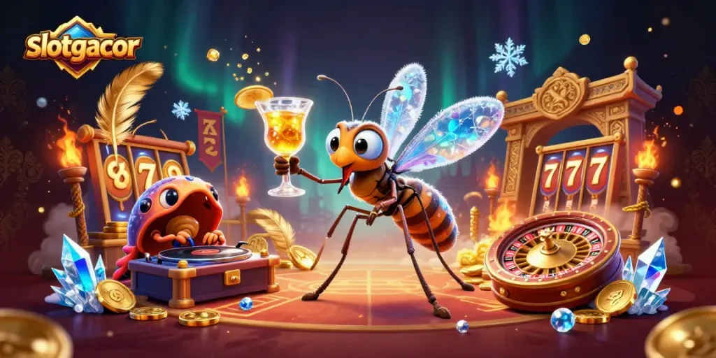 Spin reels and jackpots in the slotgacor casino scene with vibrant characters and rich details.