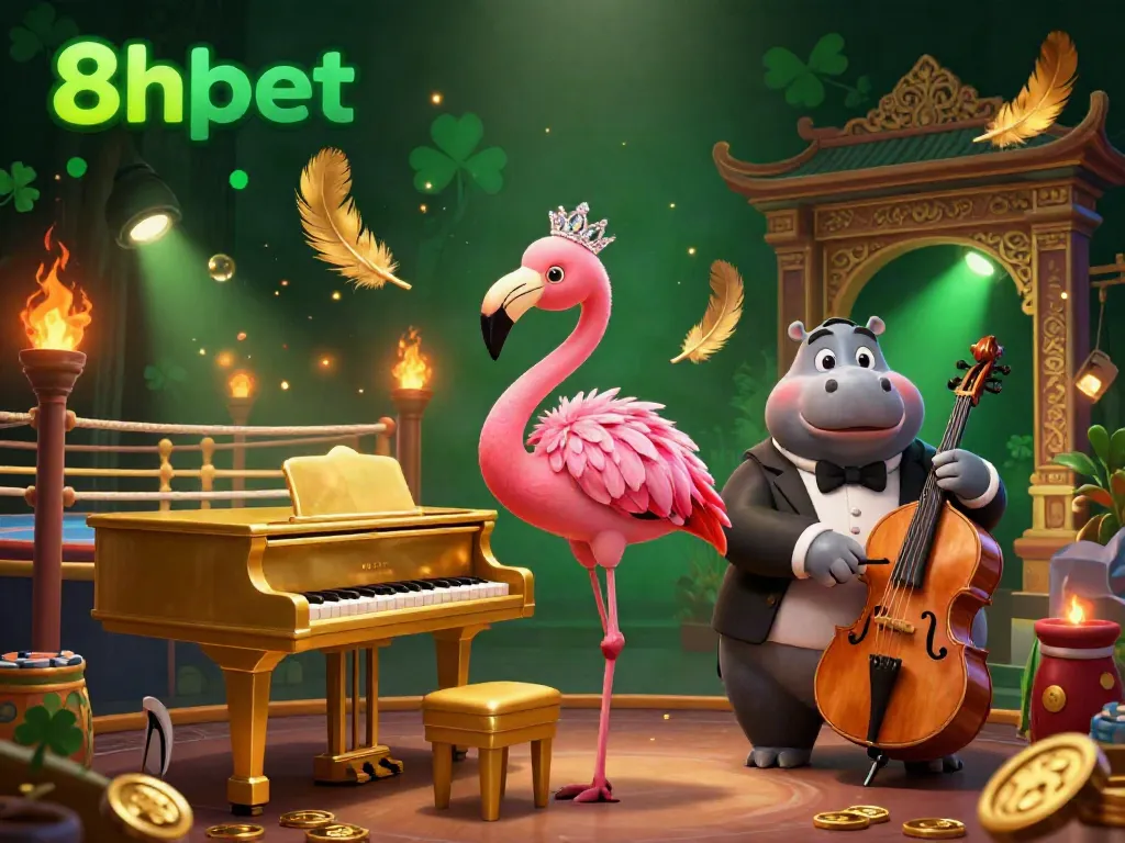 Engage in high-stakes fun at 8xbet casino with lively characters and vibrant gambling elements.