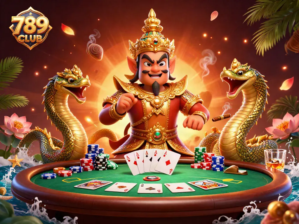 Engage in thrilling poker at 789CLUB featuring vibrant 3D characters and dynamic casino elements.