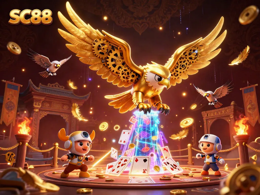 Trải nghiệm SC88 với đại bàng vàng và lá bài holographic đầy màu sắc trong sòng bạc trực tuyến