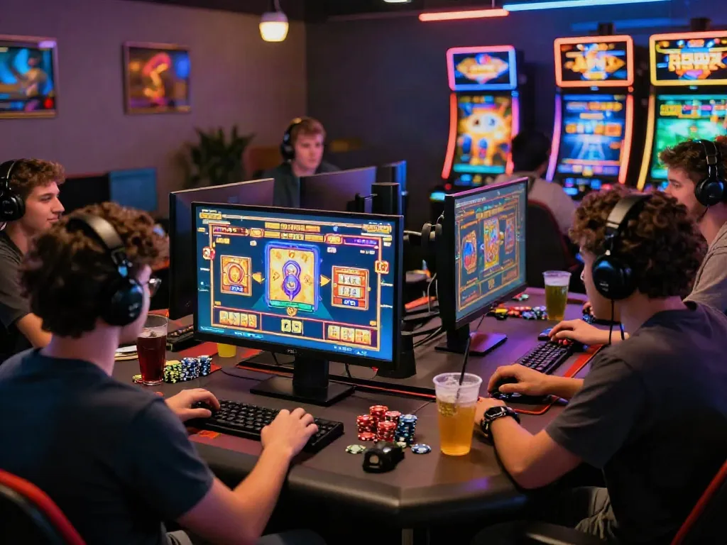 Players enjoying lumbung88 online slots in a vibrant gaming environment.