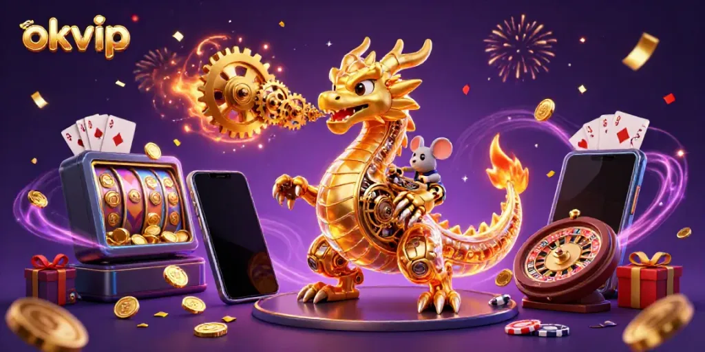 Engage with okvip's unique dragon-themed gaming experience featuring vibrant casino elements.