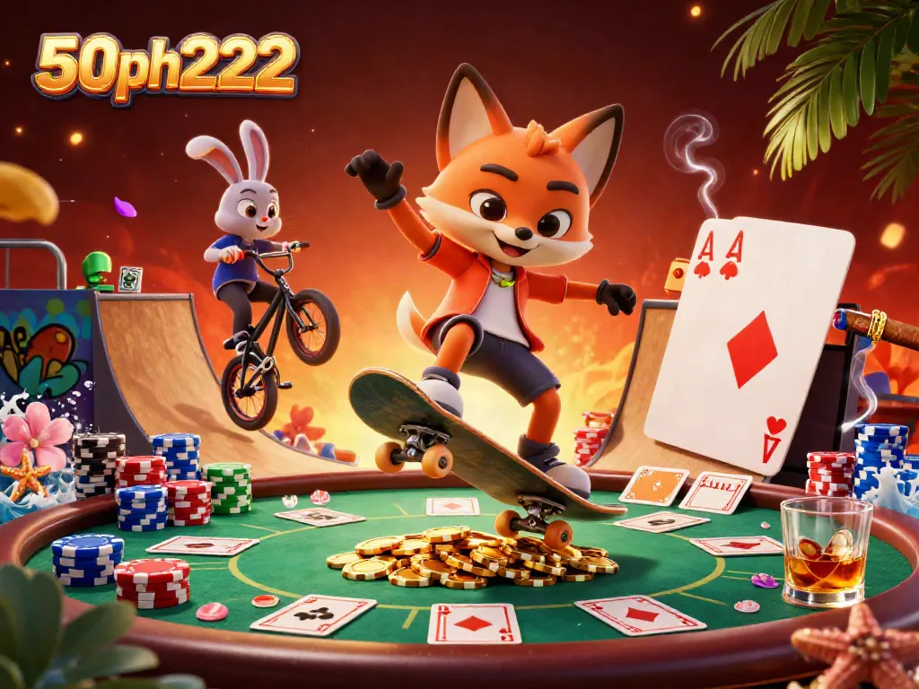Experience thrilling gameplay with 50ph222 in this dynamic, vibrant casino-themed illustration.