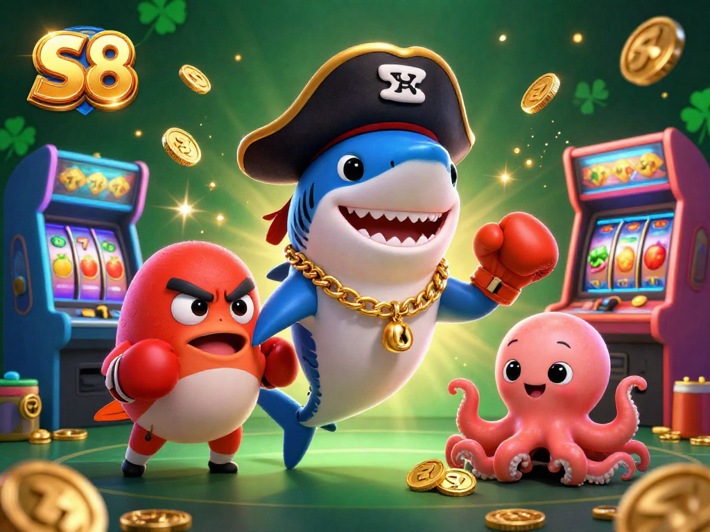 S8 engages players with thrilling gold coin wins in a vibrant online casino scene featuring pirate characters.