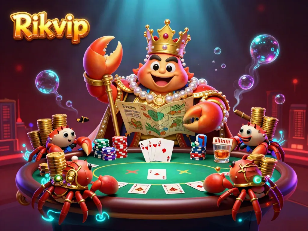 Engage in thrilling gameplay at Rikvip, featuring vibrant poker and casino elements in an underwater world.