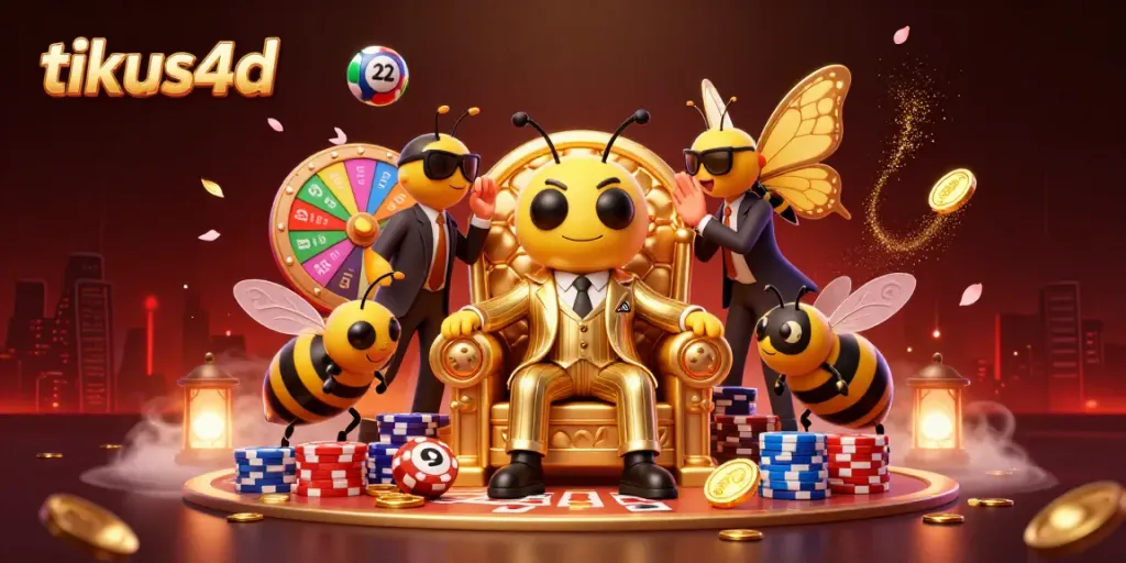 Engage in tikus4d lottery excitement with a buzzing mob boss and vibrant prize elements.
