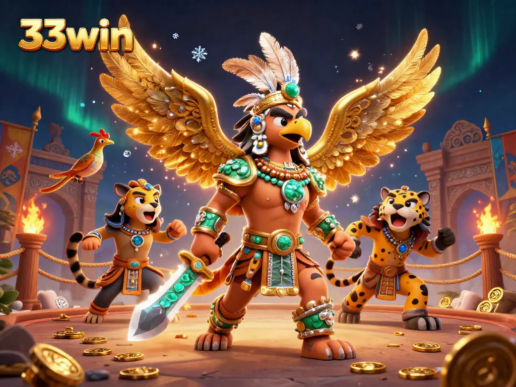 Engage with the 33win casino experience featuring Aztec warriors and dynamic gaming elements.