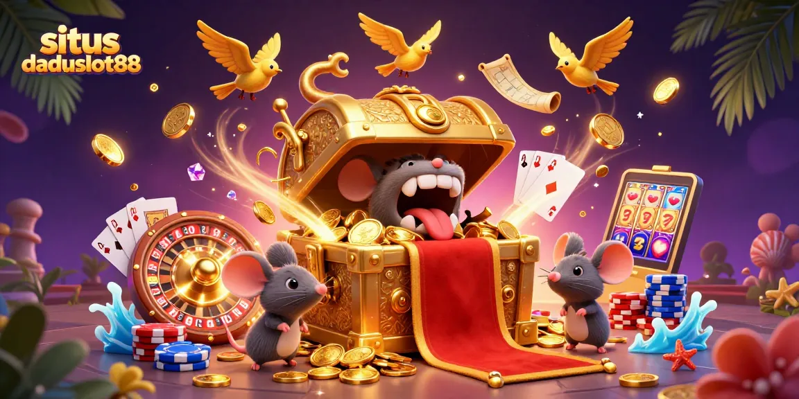 Menggali kekayaan di situs daduslot88 dengan peti harta 3D yang menarik perhatian dan elemen kasino menarik.
