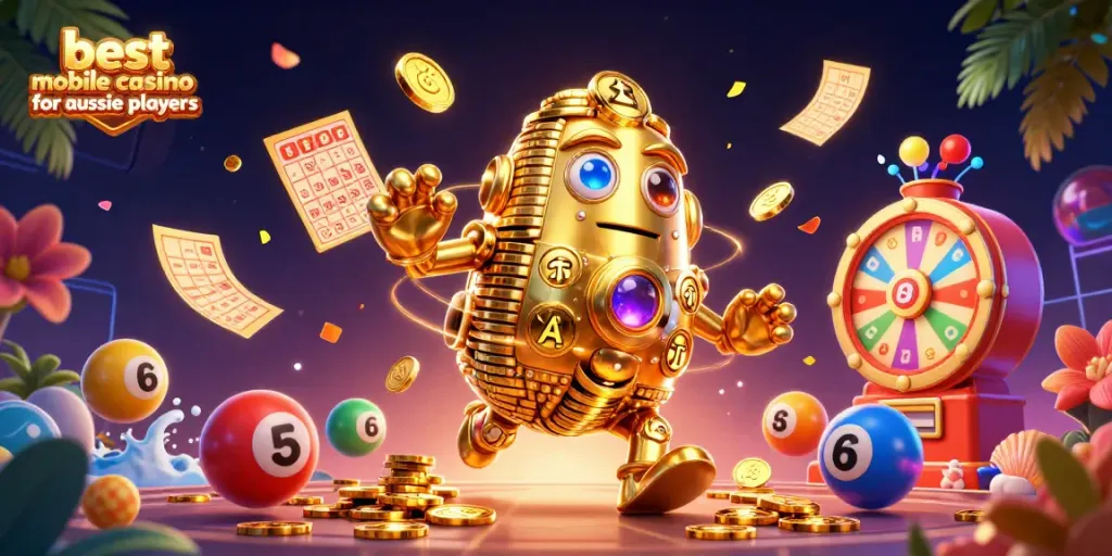 Experience the thrill of the best mobile casino for Aussie players with vibrant gaming elements.