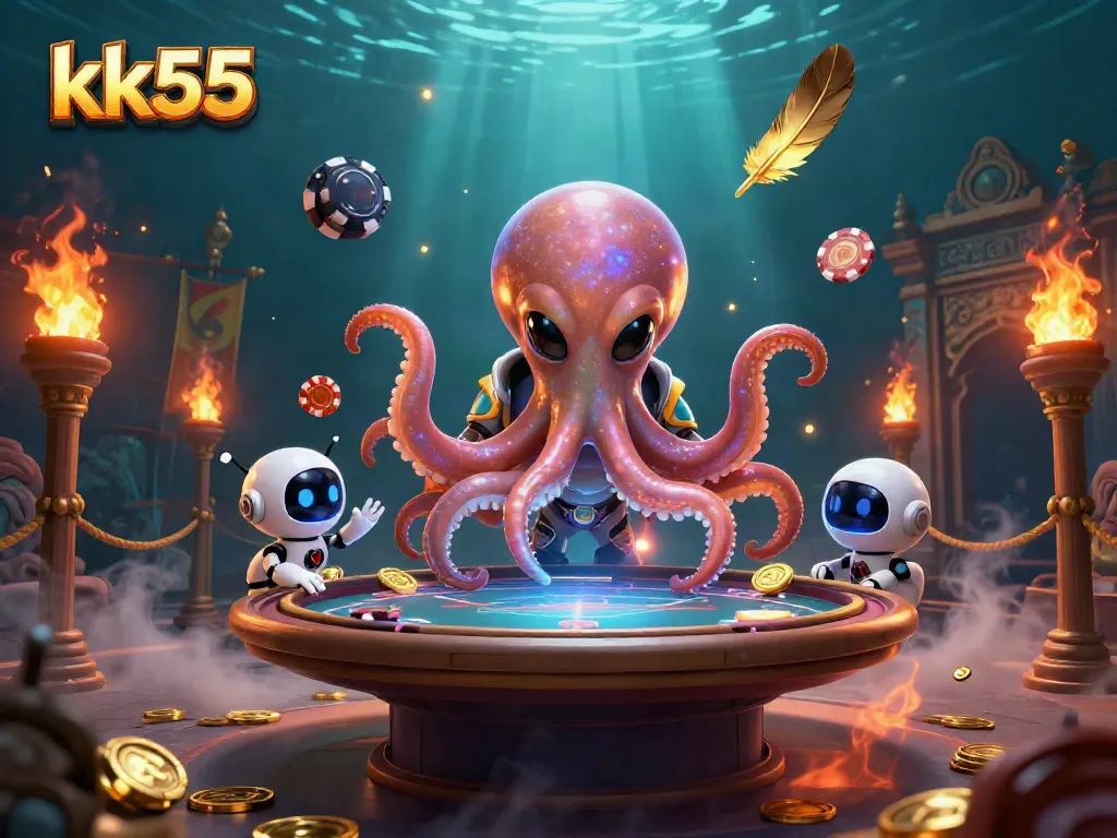 Play exciting games with KK55, featuring a charismatic alien octopus at a holographic poker table.