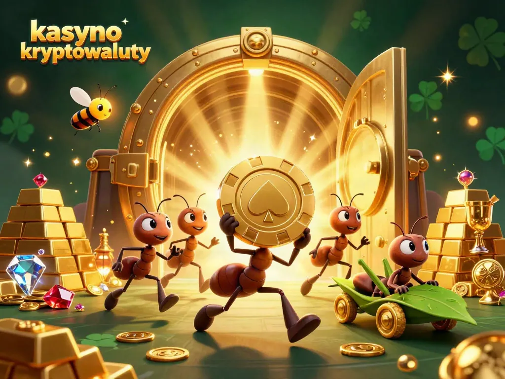 Experience action at kasyno kryptowaluty with golden poker chip heist and vibrant casino atmosphere.