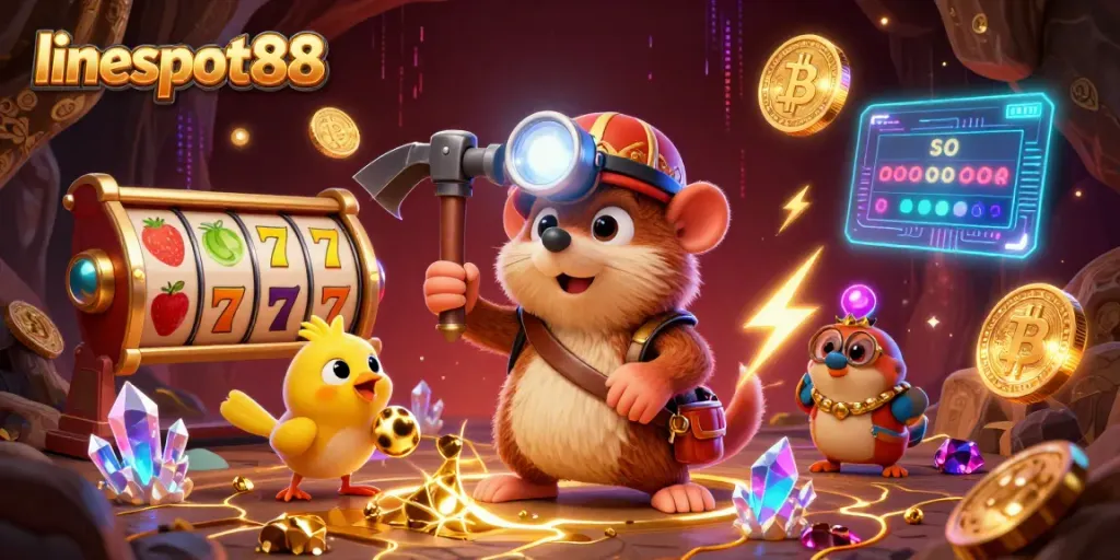 Spin and win with lineslot88 in this vibrant casino adventure featuring treasures and glowing coins.