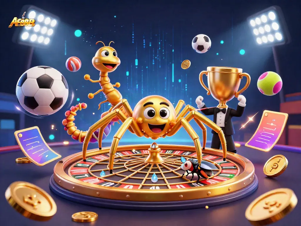 AE888 shines in a vibrant casino scene with characters engaged in thrilling betting action.
