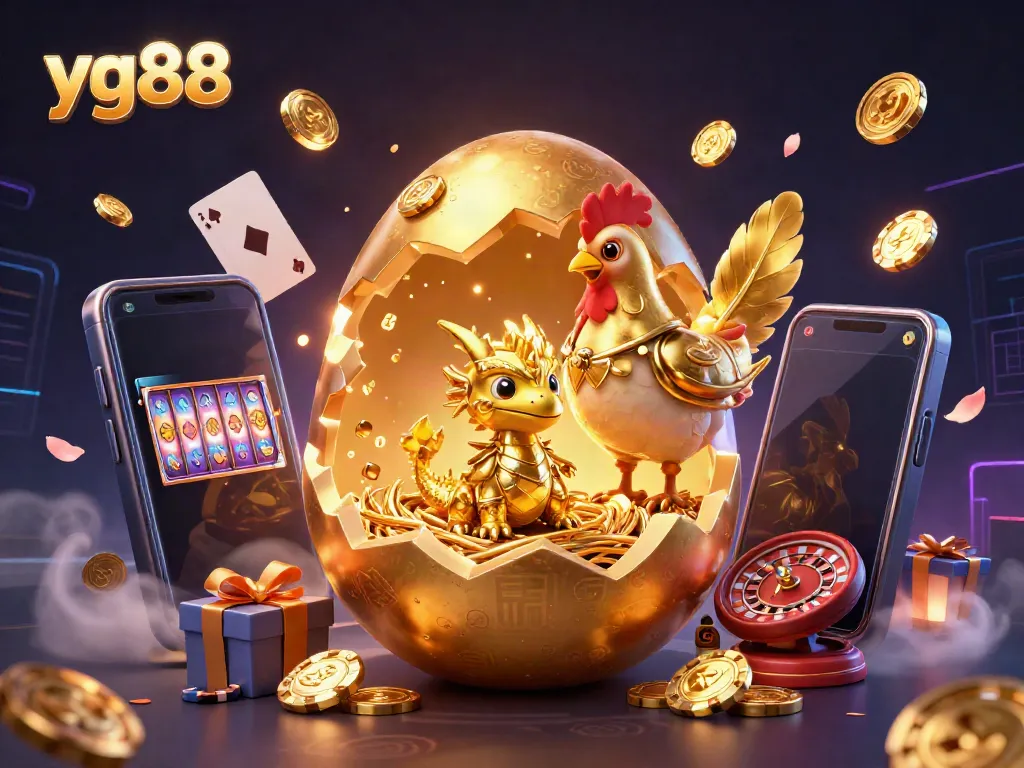 Engage in thrilling games at YG88, where a golden dragon emerges from a jackpot-themed nest of poker chips