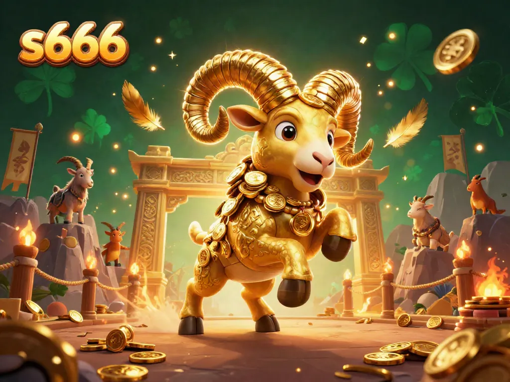 S666 transforms gaming excitement, showcasing a golden ram charging through a lavish casino scene.