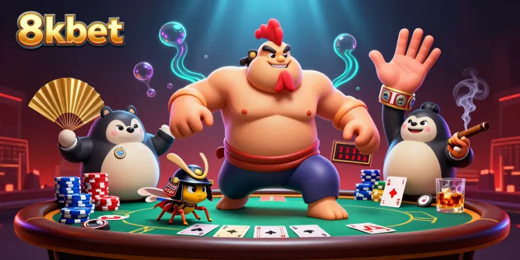 Win big with 8xbet at the thrilling poker table with unique characters.
