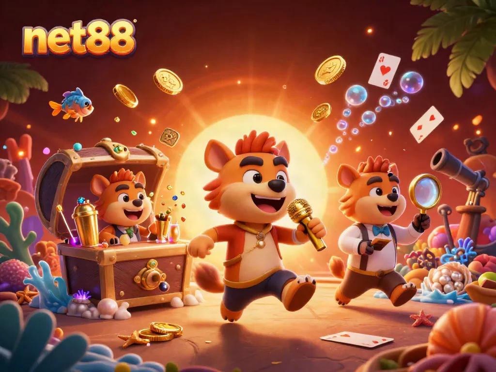 Experience net88's lively casino atmosphere with hyenas in a comedy club scene showcasing drinks and fun.