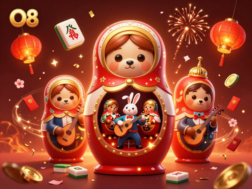 Experience O8's vibrant online casino scene with bear dealers and festive elements.
