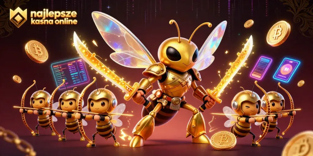 Engage with najlepsze kasyna online through a vibrant 3D depiction of a samurai hornet and crypto treasures.