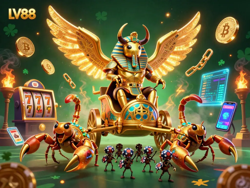 Experience thrilling gaming with LV88 in a vibrant casino illustrated scene featuring rich 3D elements.